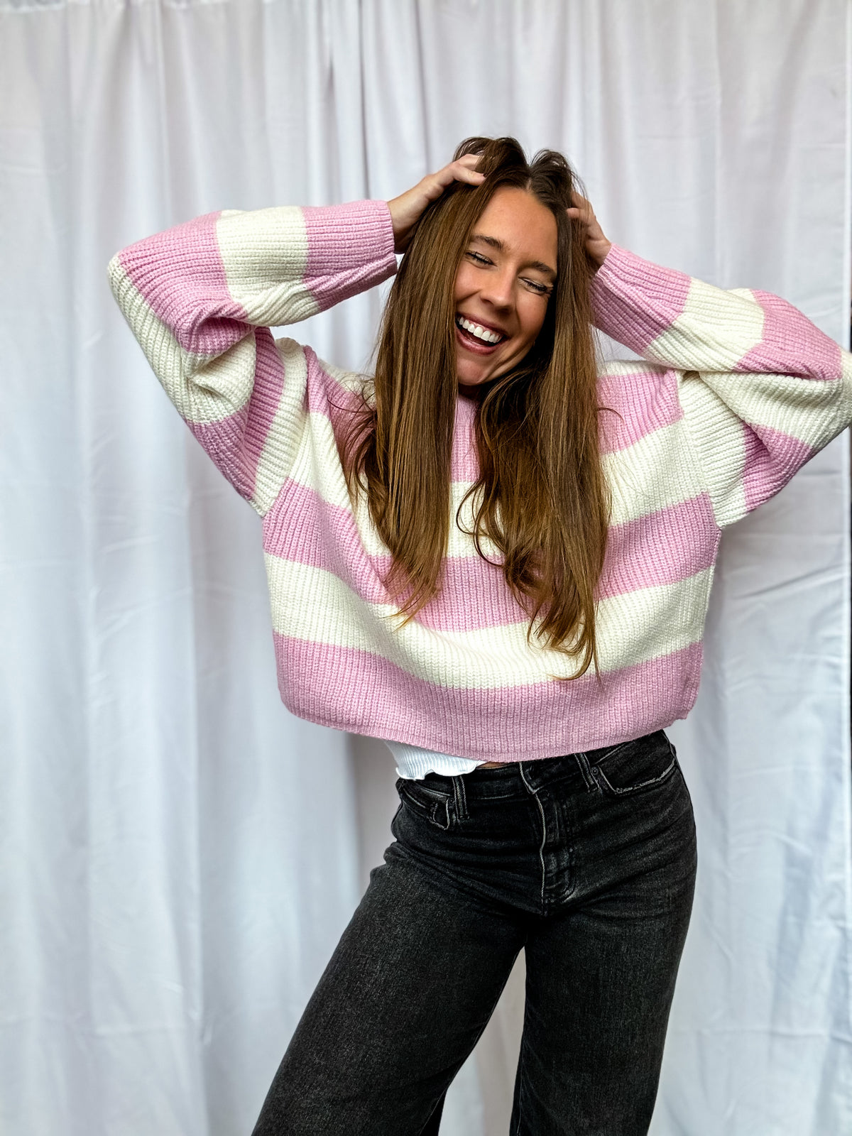 Lilac + Cream Large Stripe Sweater