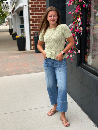 Light Green Pointelle Knit Top