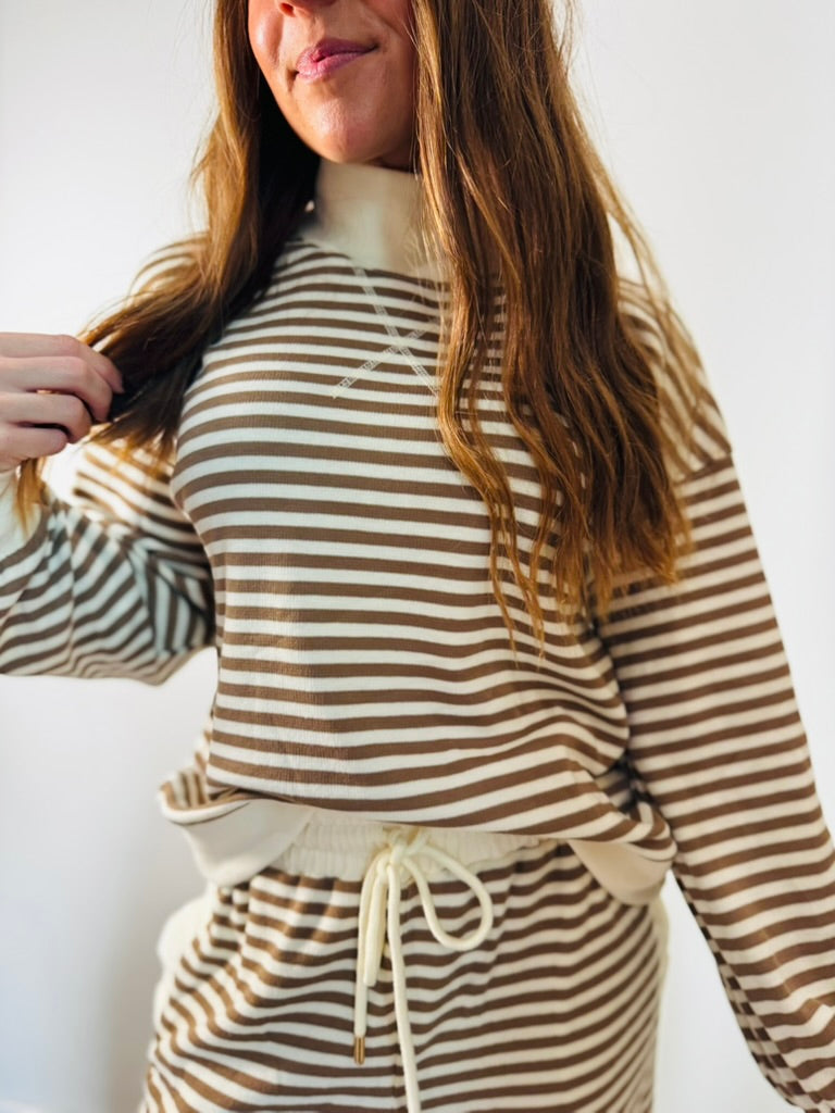 Cream + Taupe Mockneck Top