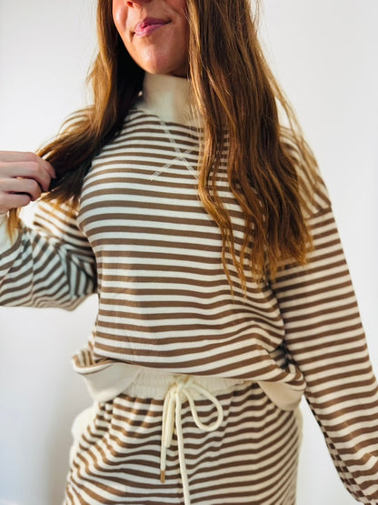 Cream + Taupe Mockneck Top