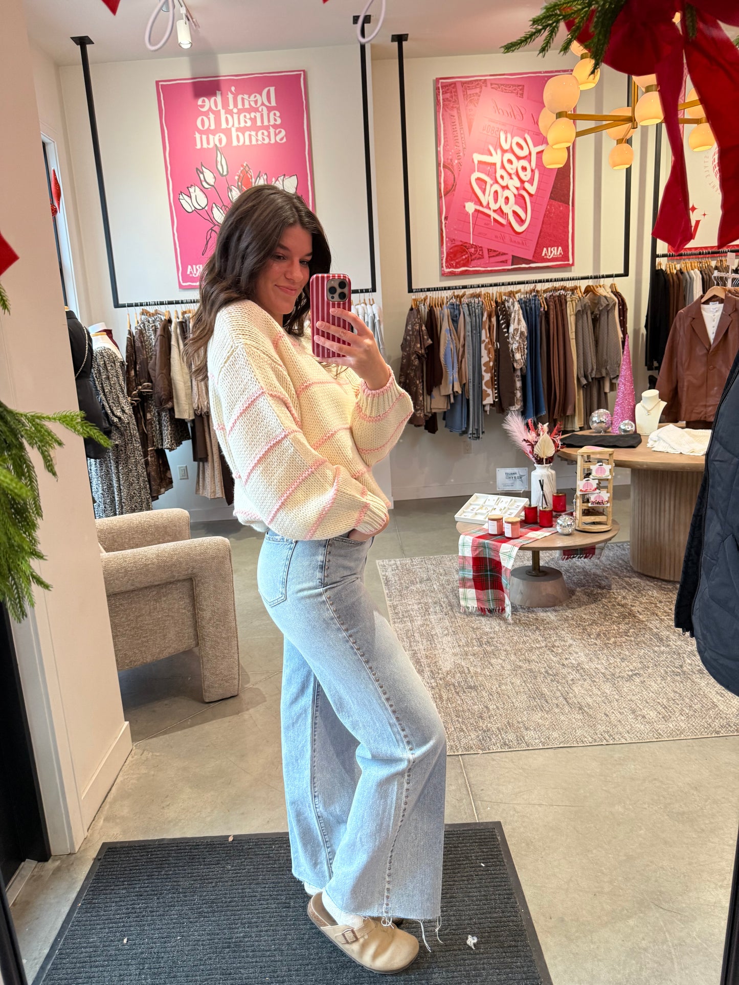 Ivory + Pink Stripe Sweater