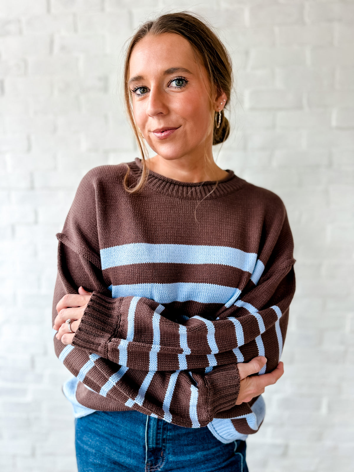 Brown + Blue Stripe Sweater