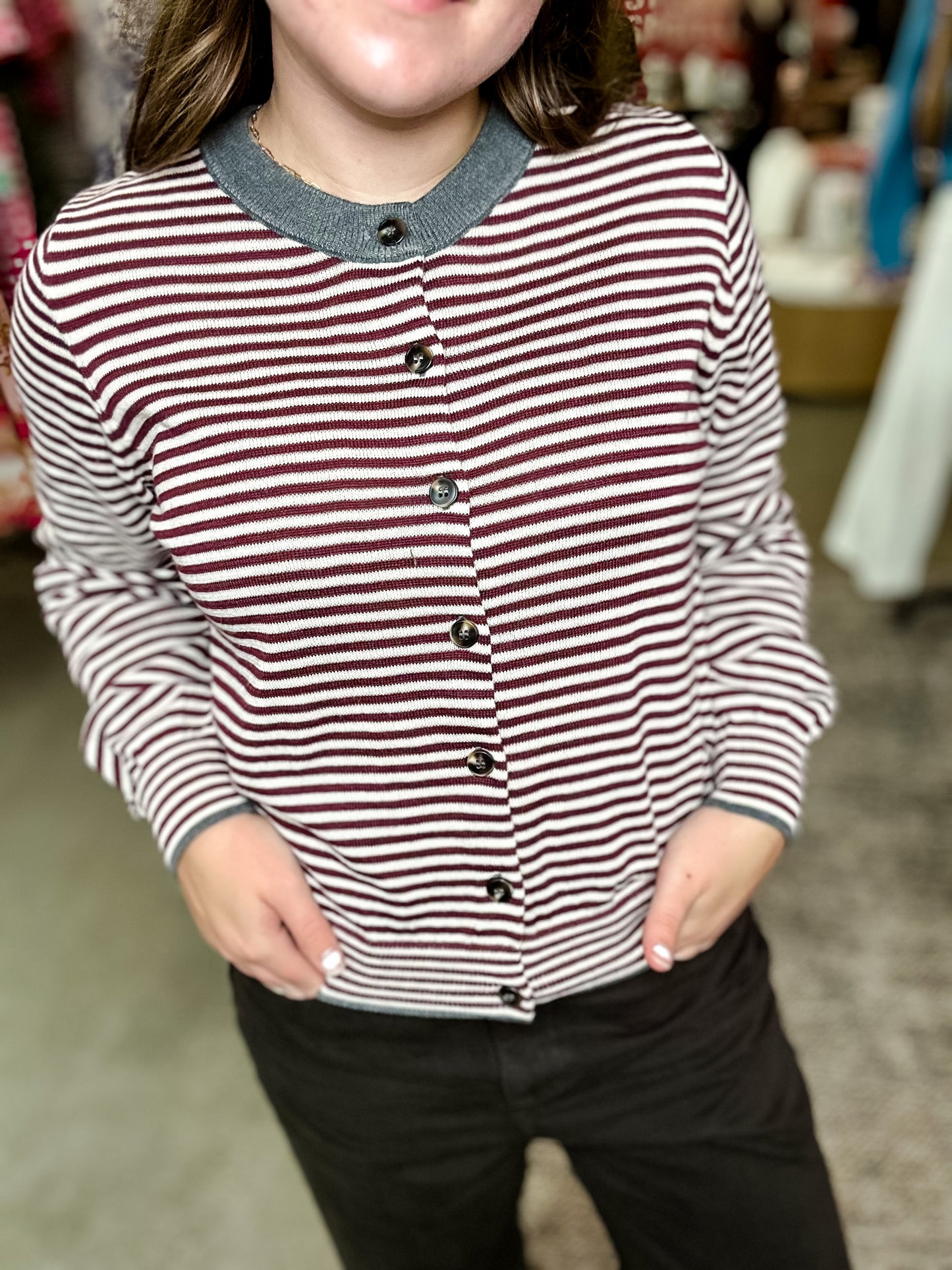 Burgundy Stripe Button Down