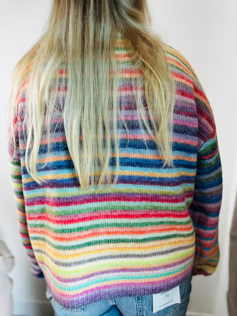 Autumn Rainbow Stripe Button Sweater