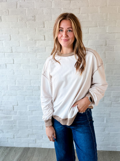 Oatmeal Contrast Exposed Hem Pullover