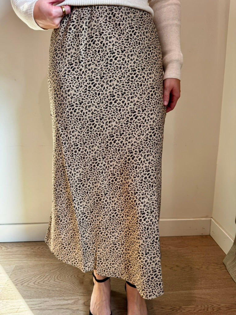Taupe + Brown Leopard Midi Skirt