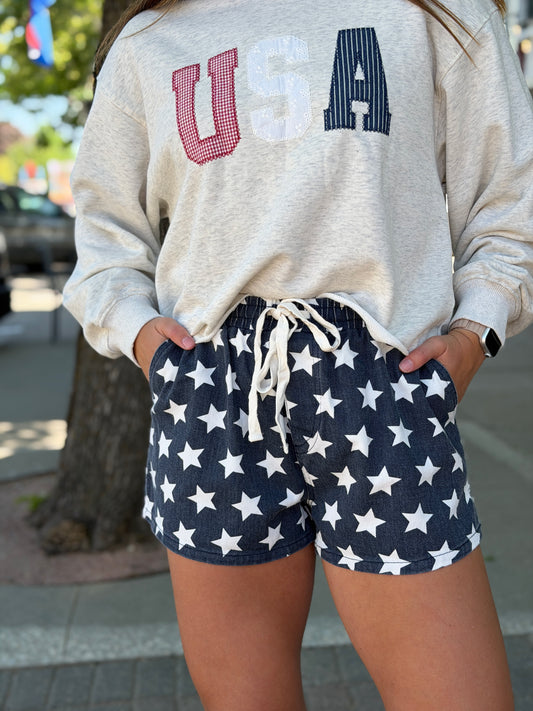 Navy Star Drawstring Shorts