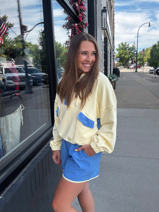 Blue + Yellow Pullover + Shorts Set