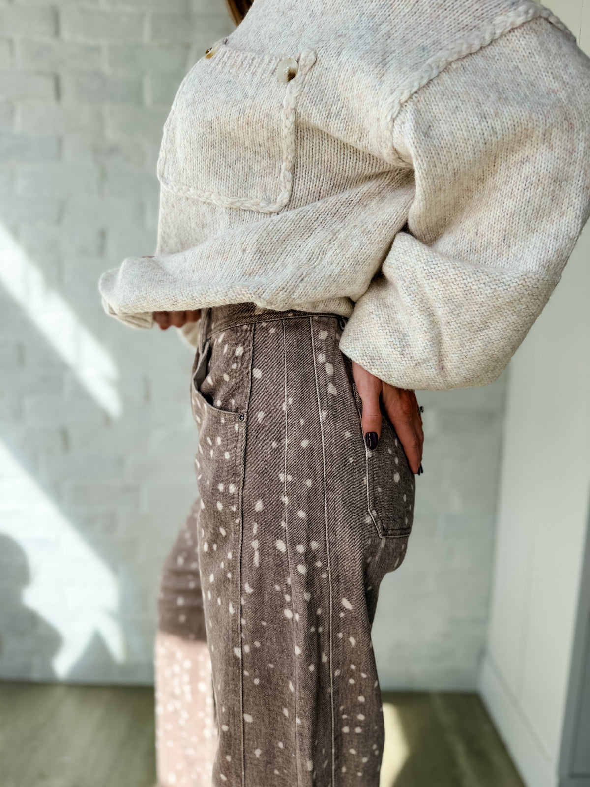 Mocha Bambi Print Barrel Pants