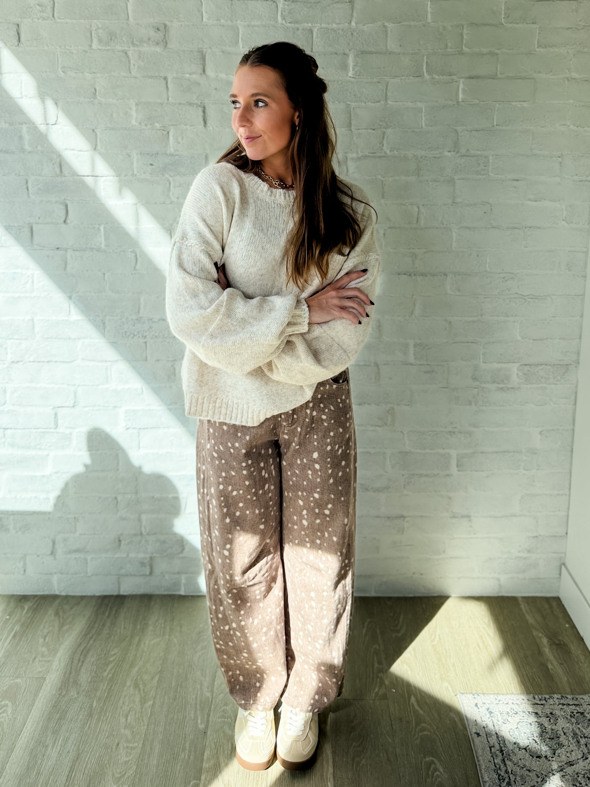 Mocha Bambi Print Barrel Pants