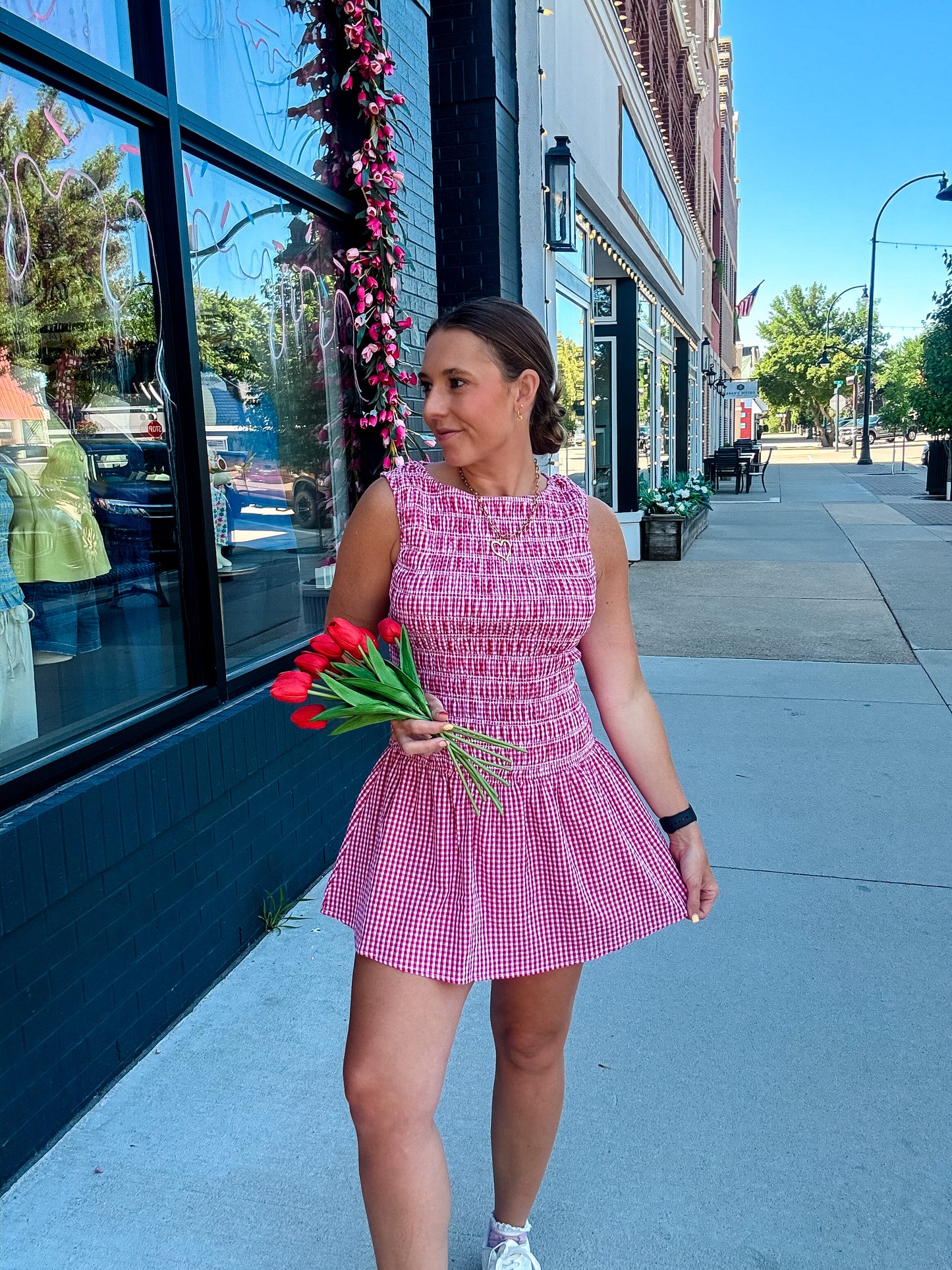 Red Gingham Smoked Romper