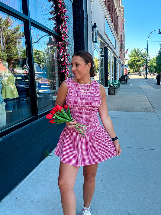 Red Gingham Smoked Romper