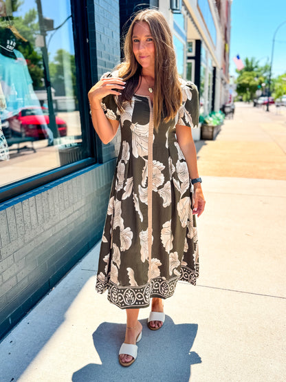 Green Floral Midi Dress