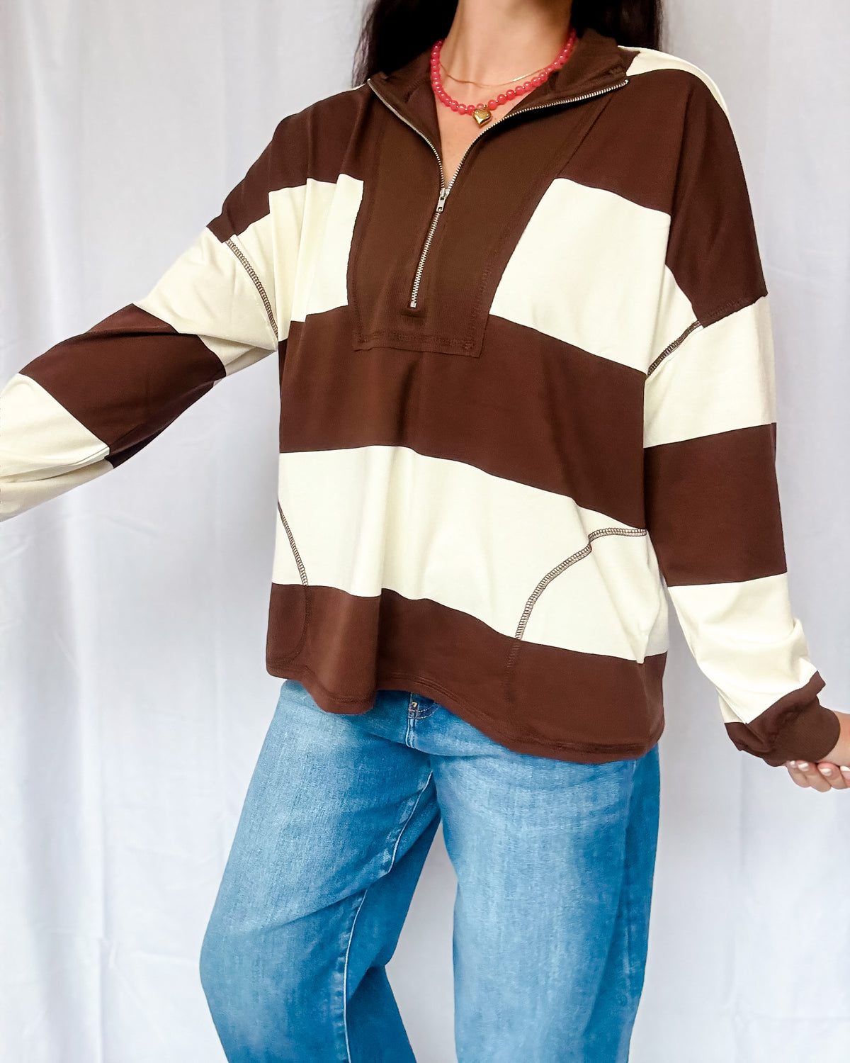 Brown Stripe Zip Top