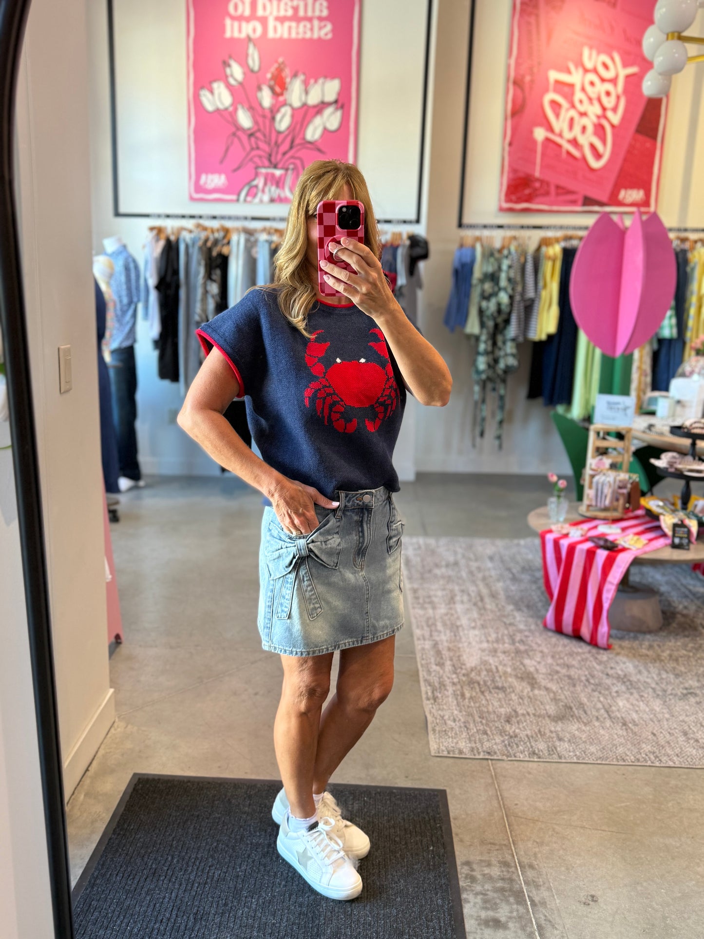 Crabby Navy SS Sweater Top