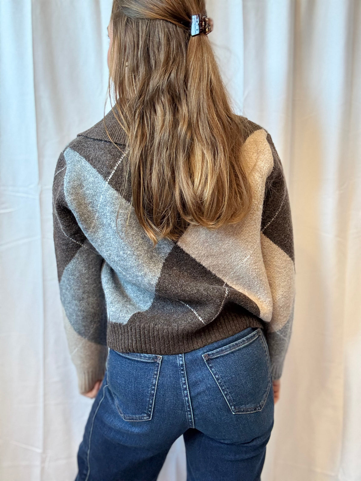 Brown, Gray, + Taupe Zip Knit Cardigan