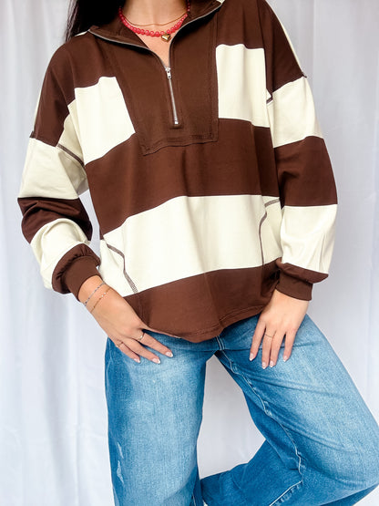 Brown Stripe Zip Top