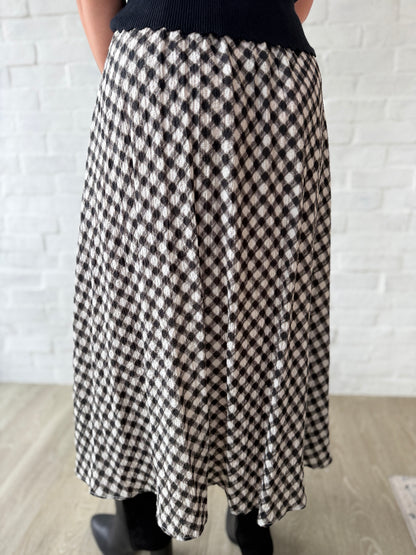 Black Check Midi Skirt