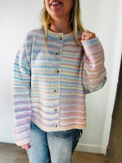 Pastel Rainbow Button Sweater