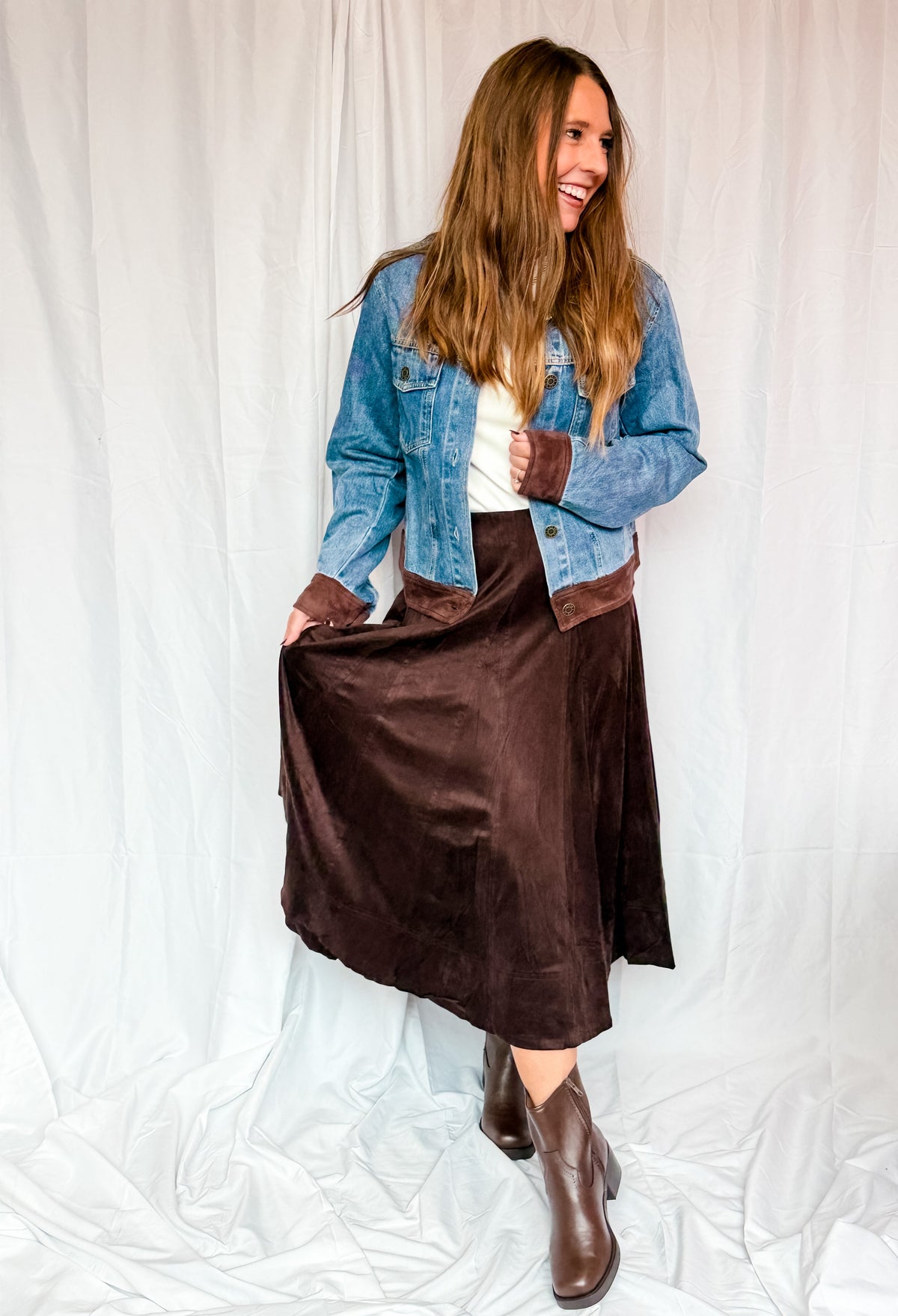 Chocolate Suede Midi Skirt
