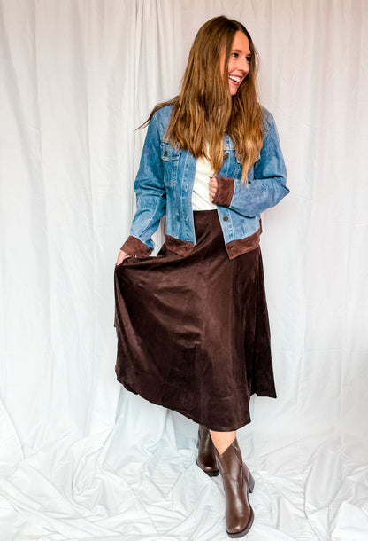 Chocolate Suede Midi Skirt