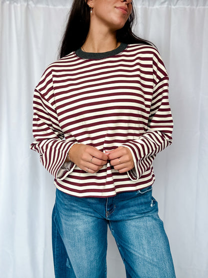 Wine Stripe Longsleeve Basic Top