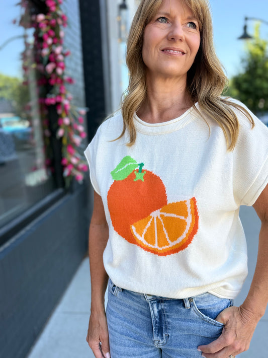 Cream Orange SS Sweater Top