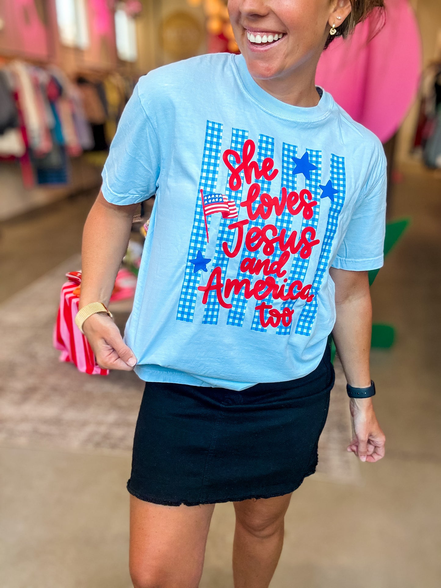 She Loves Jesus + America Graphic Tee