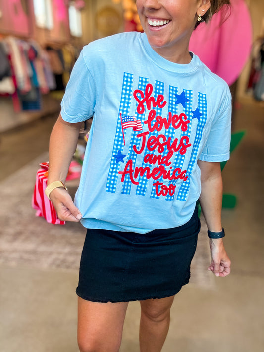 She Loves Jesus + America Graphic Tee