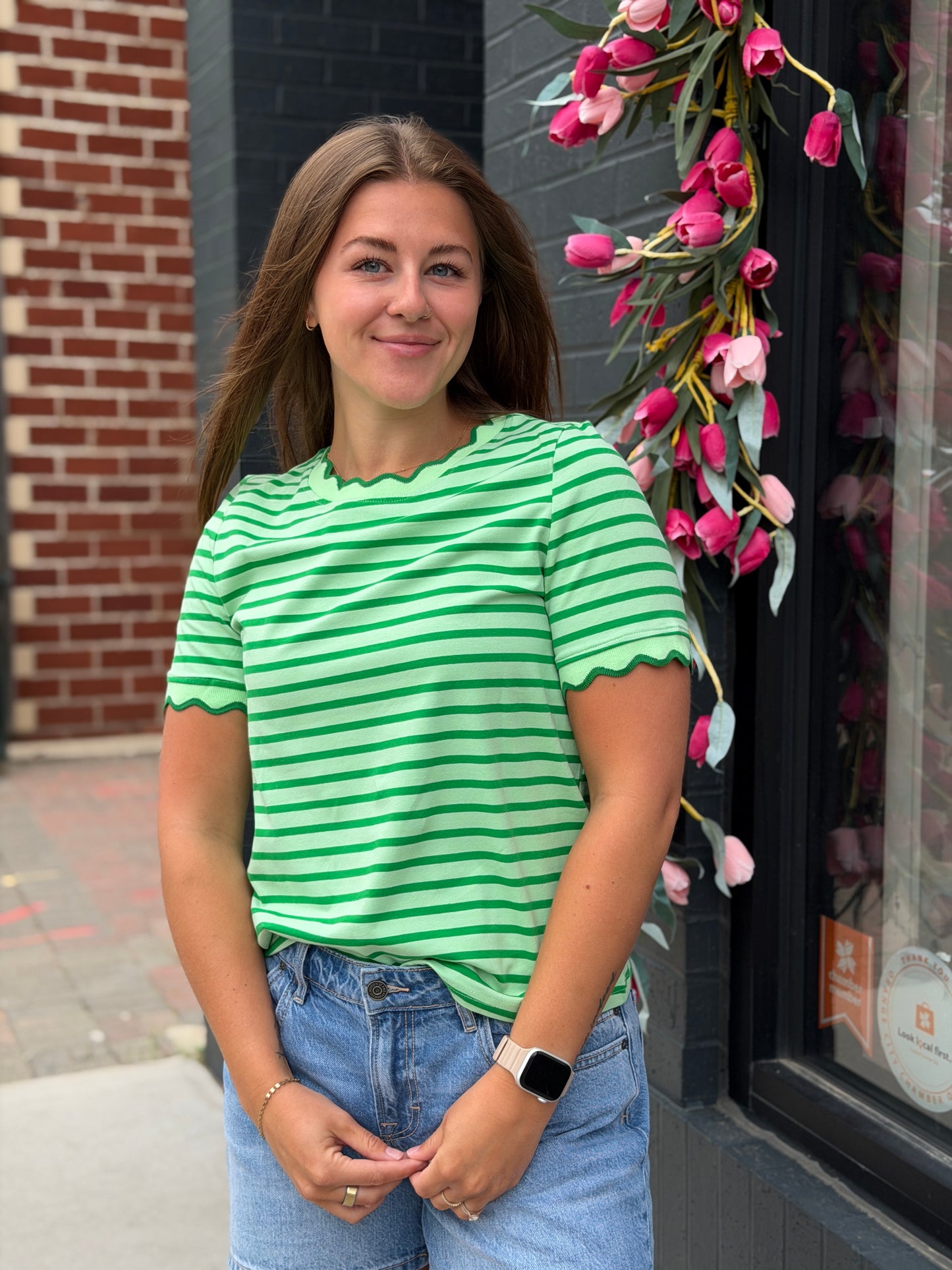 Green Two Toned Stripe Tee