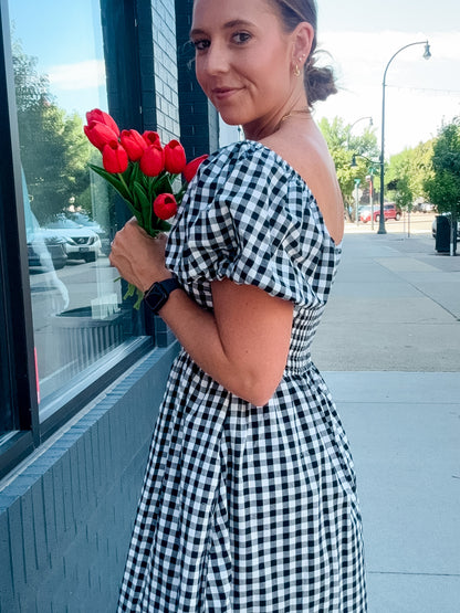 Black Gingham Midi Dress