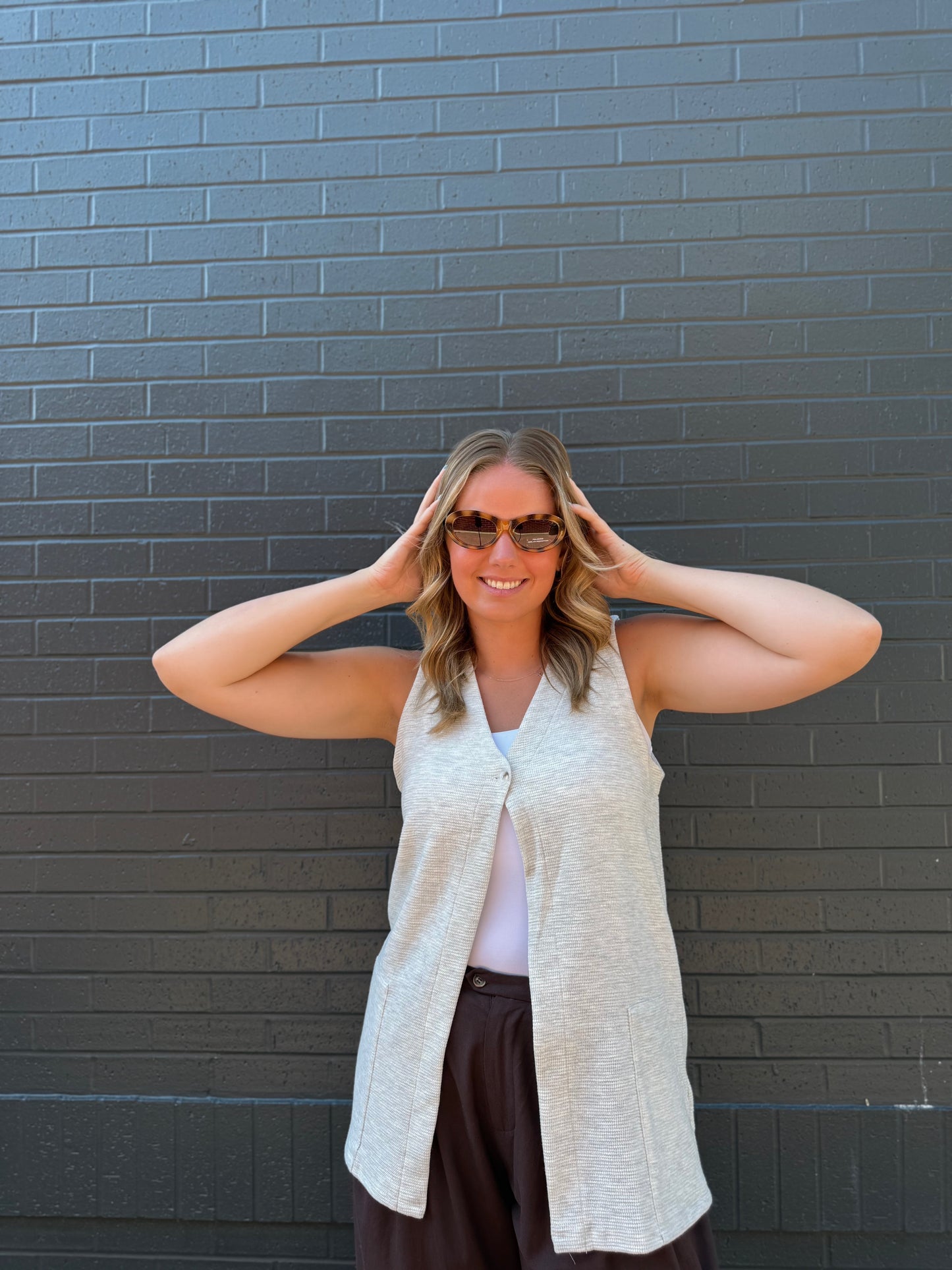 Cream V Neck Tank Vest
