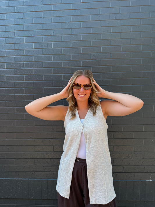 Cream V Neck Tank Vest