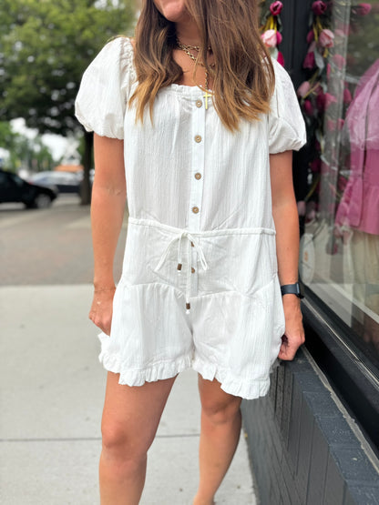 White Elastic Waist Romper