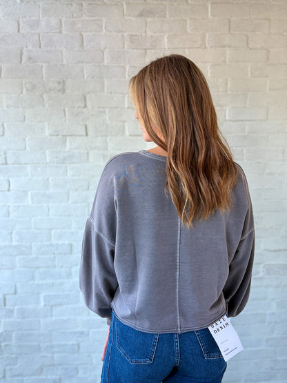 Charcoal Boxy Knit Cropped Pullover