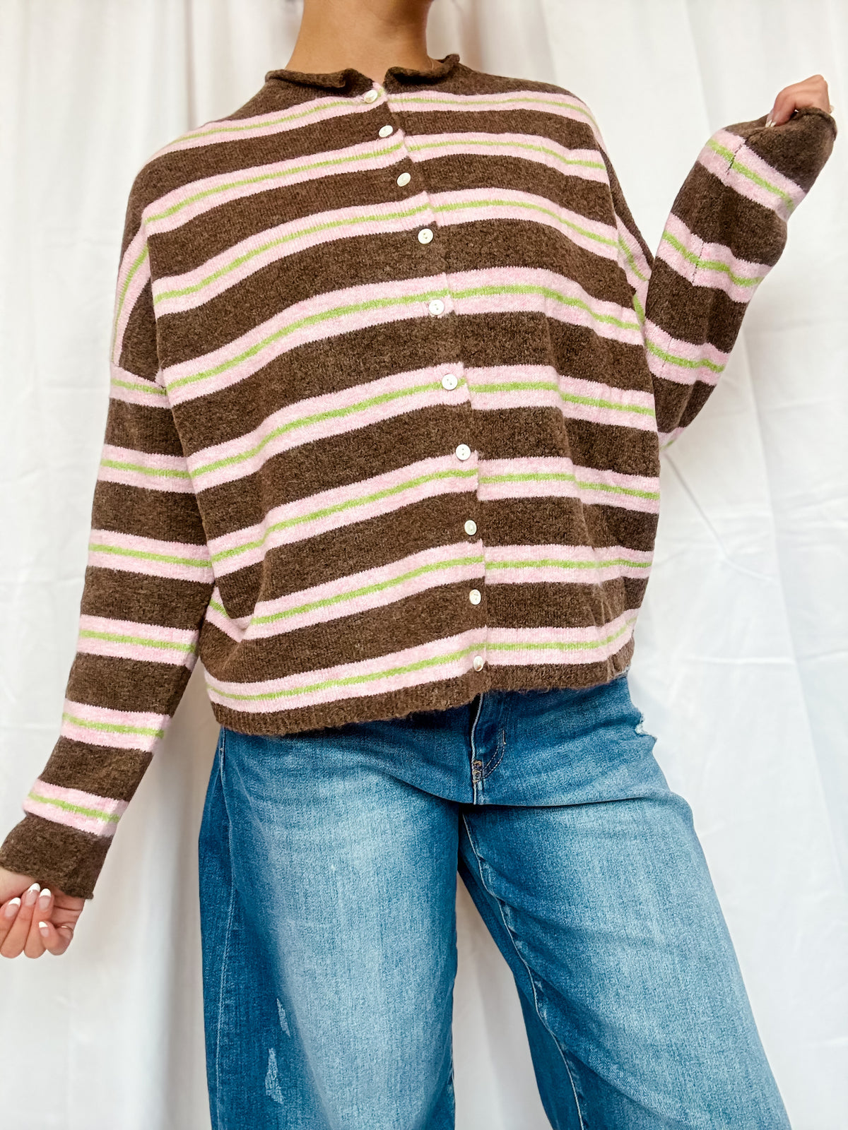 Strawberry + Mocha Button Sweater