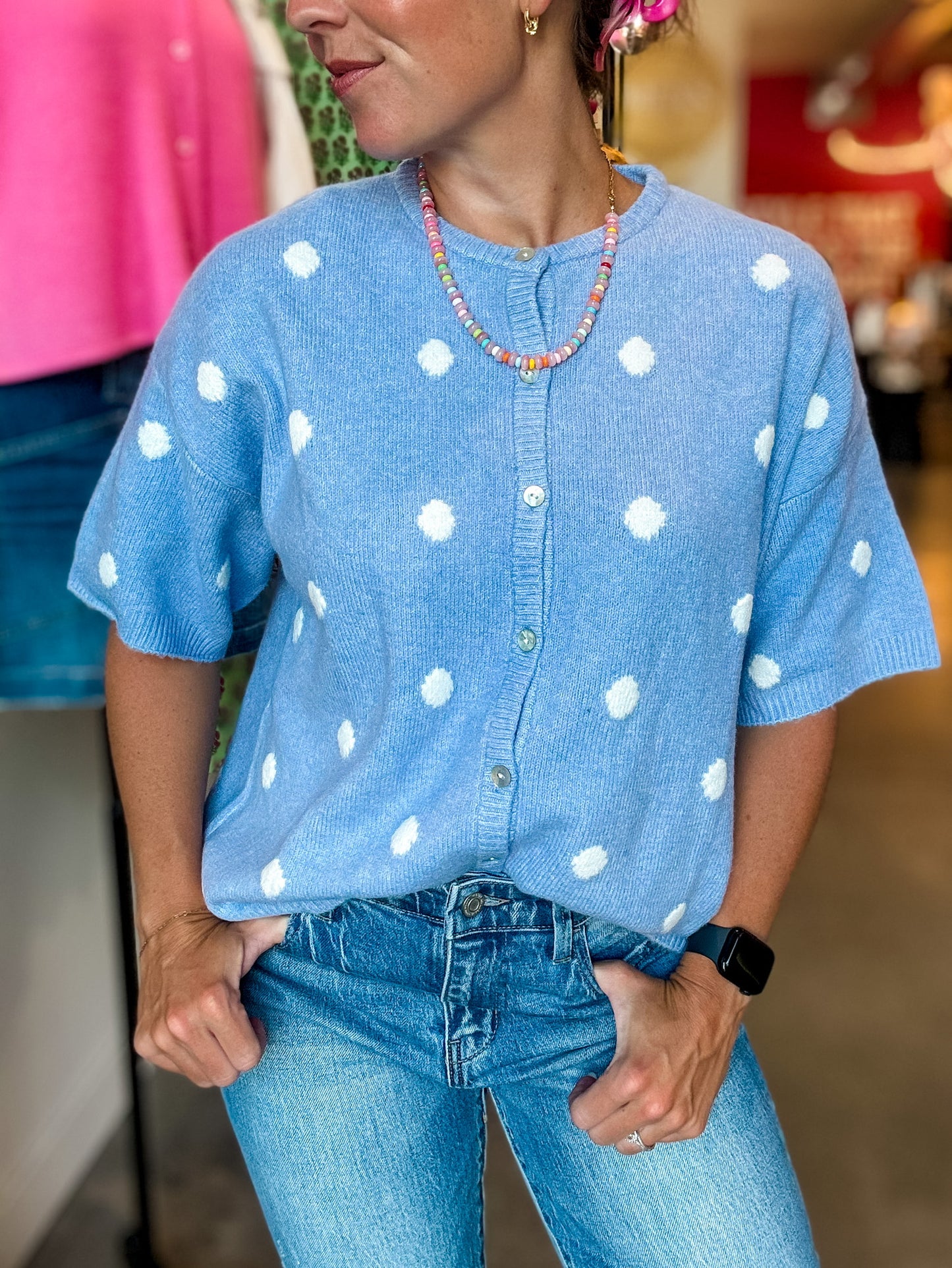 Baby Blue Polka Dot SS Sweater
