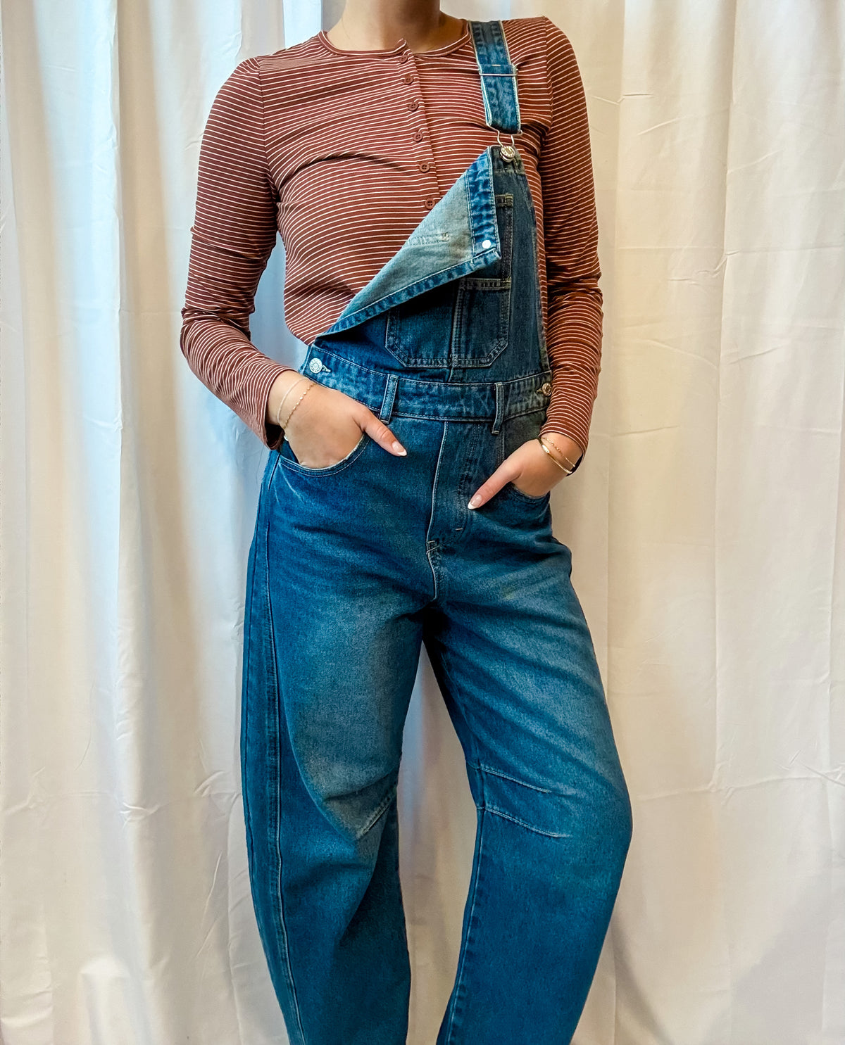Denim Barrel Leg Overalls