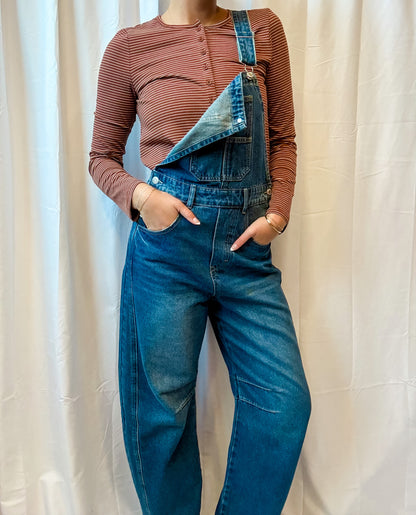 Denim Barrel Leg Overalls