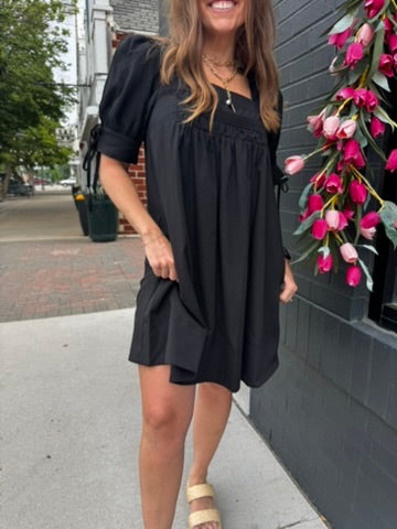 Black Puff Sleeve Baby Doll Dress