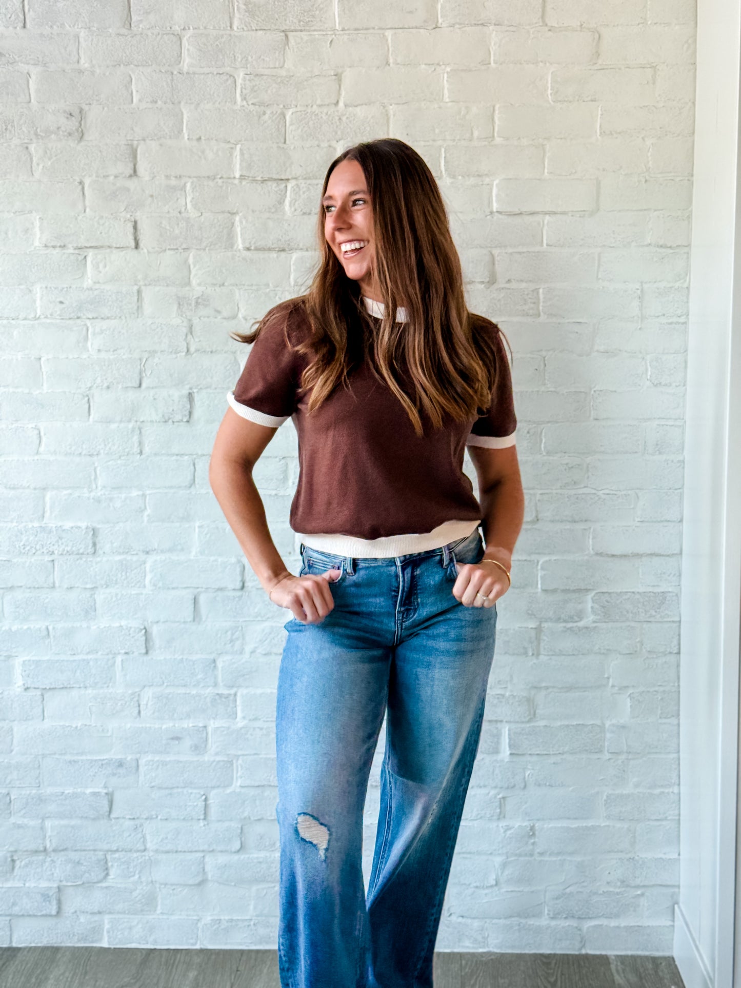 Brown SS Block Sweater