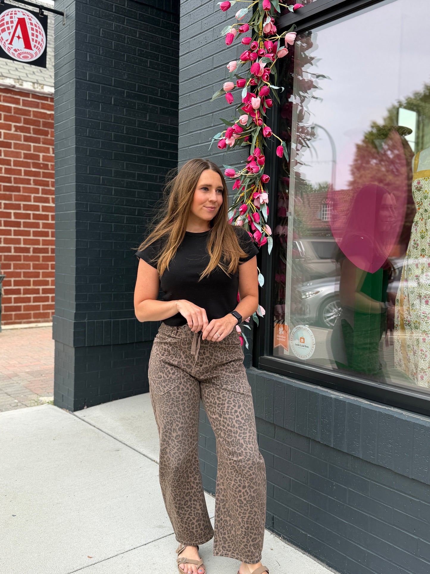 Risen Leopard Tie Waist Barrel Jeans