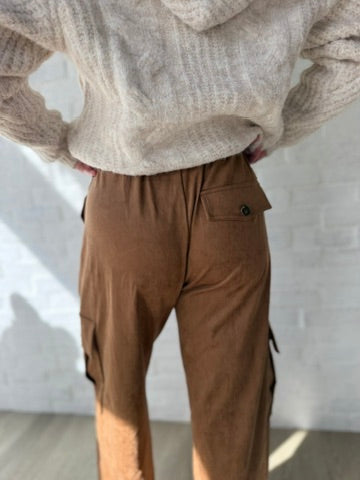 Suede Cargo Drawstring Pants