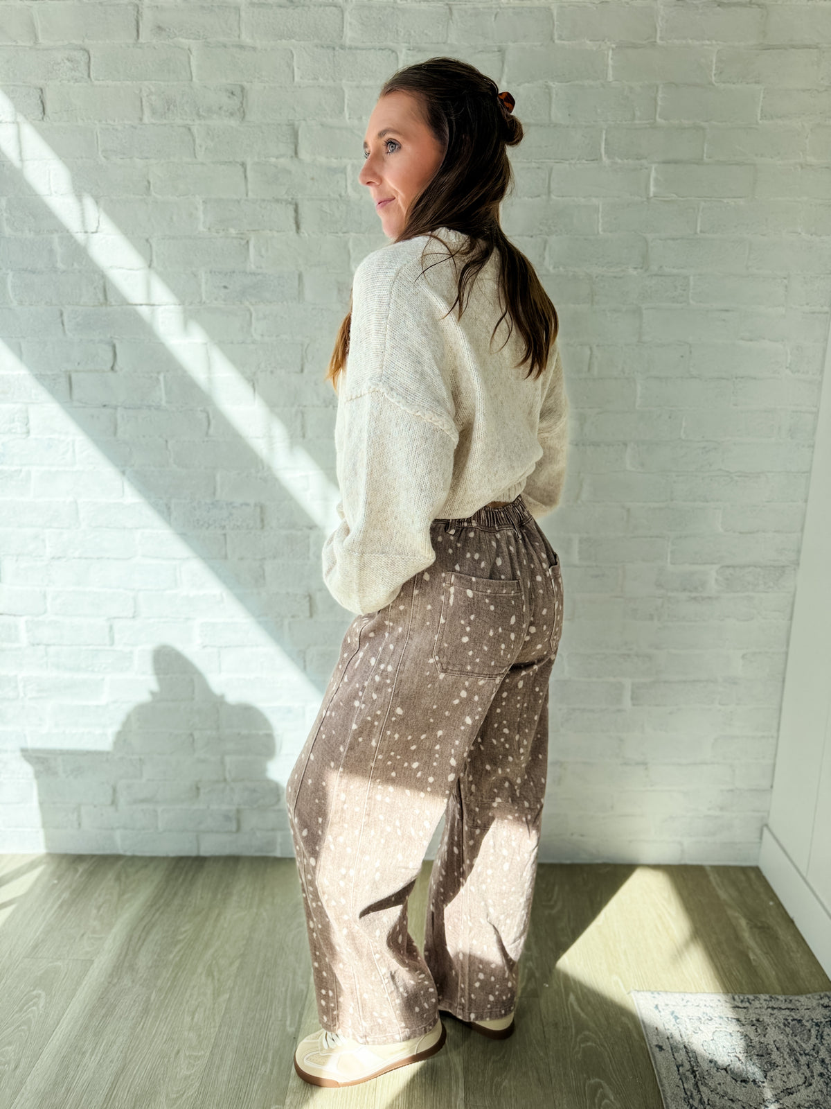 Mocha Bambi Print Barrel Pants
