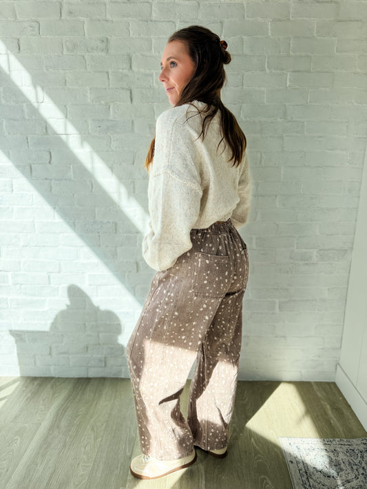 Mocha Bambi Print Barrel Pants