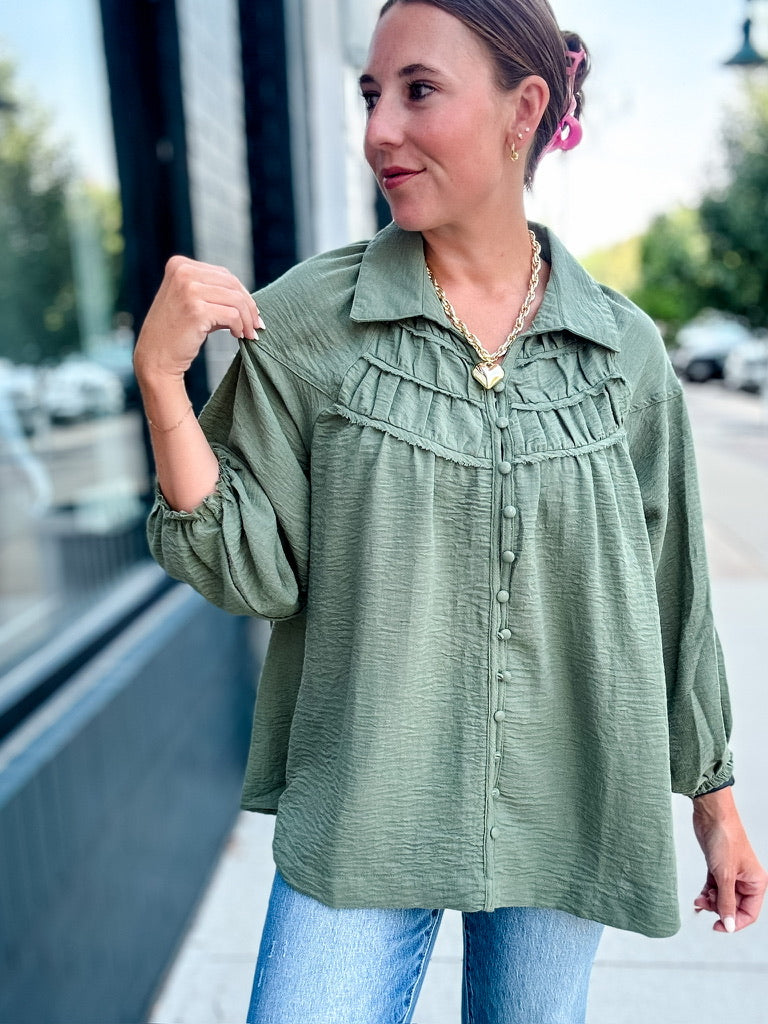 Green Oversized Frayed Blouse