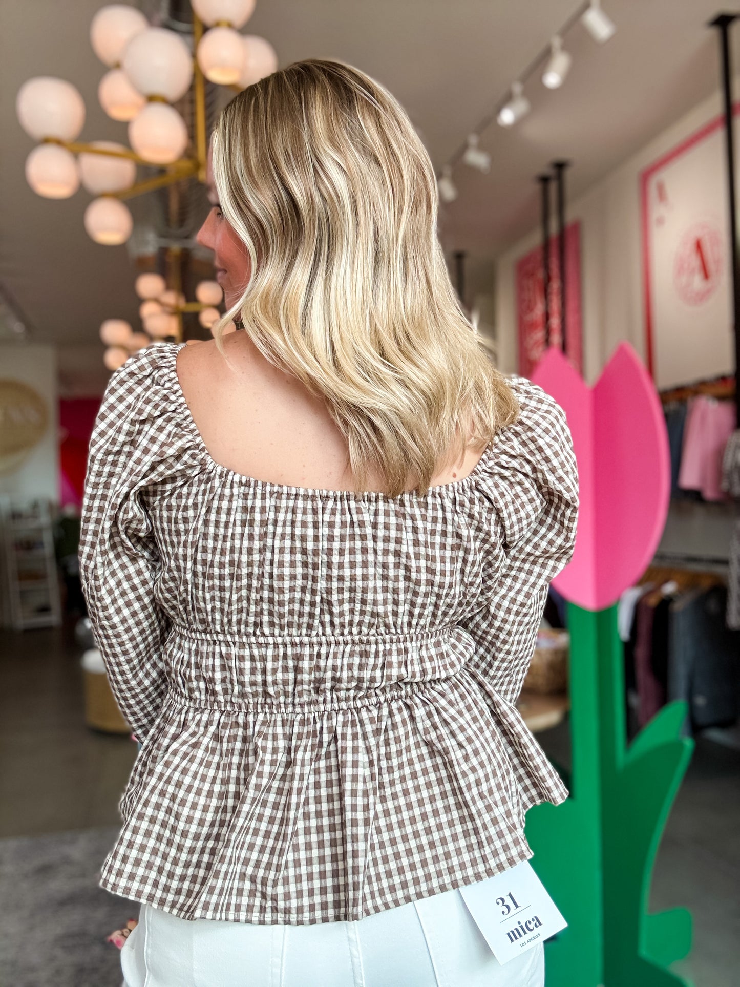 Chestnut Gingham LS Blouse
