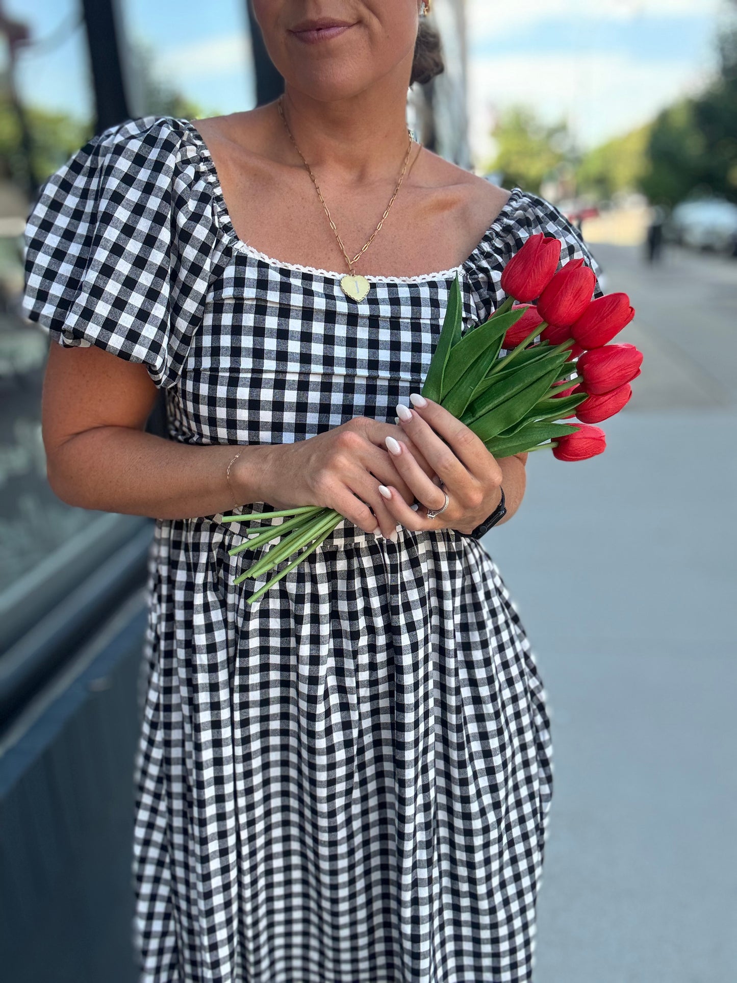 Black Gingham Midi Dress