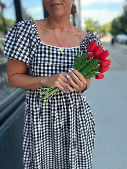 Black Gingham Midi Dress