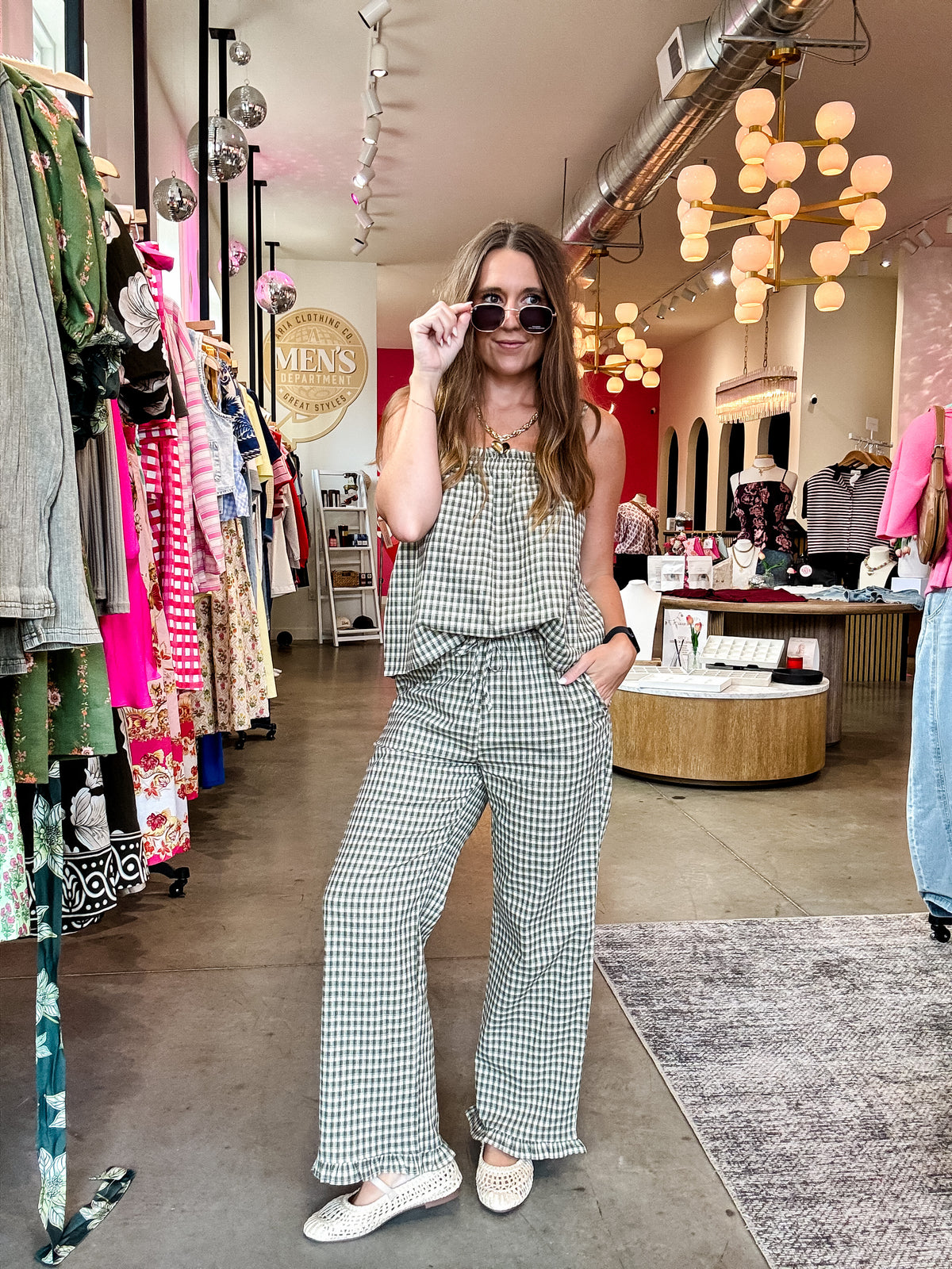 Olive + Taupe Plaid Cami + Pants Set